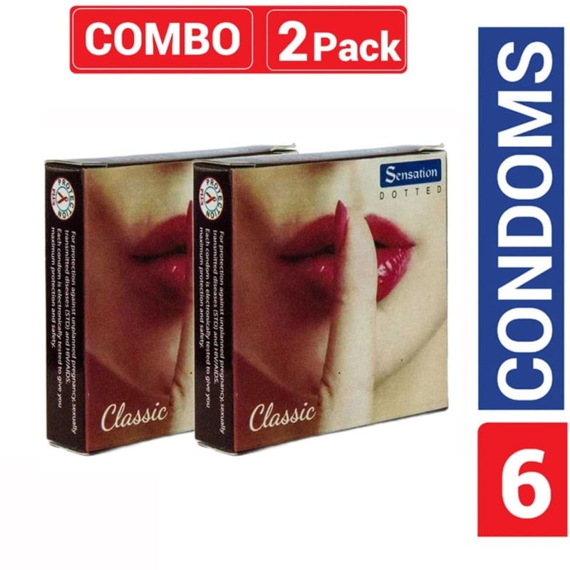 Picture of Sensation Dotted Classic Condom Combo Pack 2 Packs 3X2=6 Pcs-Transparent