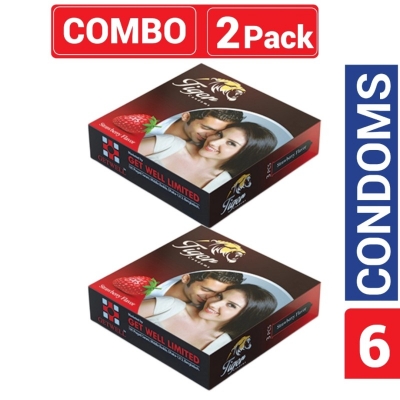 Picture of Tiger - Dotted Condoms Strawberry Flavor - Combo Pack - 2 Packs - 3X2 - 6 Pcs - Condom-Strawberry