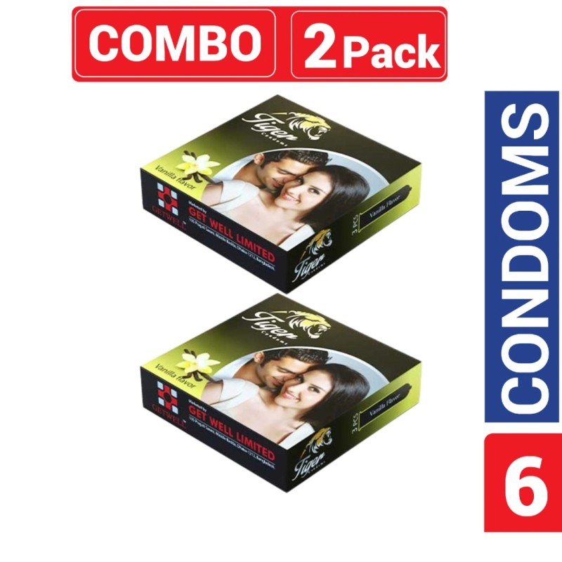 Picture of Tiger Dotted Condoms Vanilla Flavour Combo Pack 2 Packs 3X2=6 Pcs-Vanilla