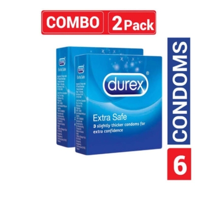 Picture of Durex - Extra Safe Condom - Combo Pack - 2 Packs - 3X2=6 Pcs-Light Blue