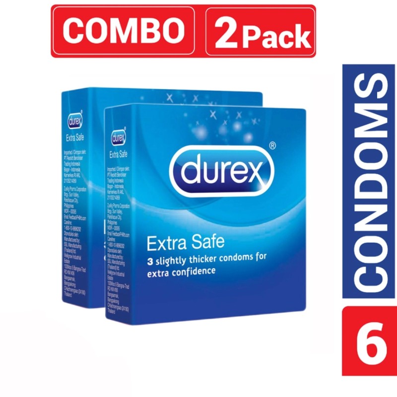 Picture of Durex - Extra Safe Condom - Combo Pack - 2 Packs - 3X2=6 Pcs-Light Blue