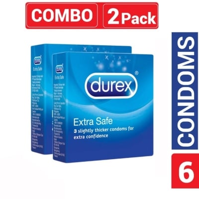 Picture of Durex - Extra Safe Condom - Combo Pack - 2 Packs - 3X2=6 Pcs-Light Blue