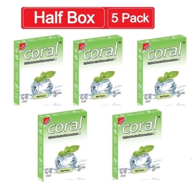 Picture of Coral Mint Flavored Lubricated Natural Latex Condom Half Box - 3X5=15Pcs (Made In Malaysia)-Mint