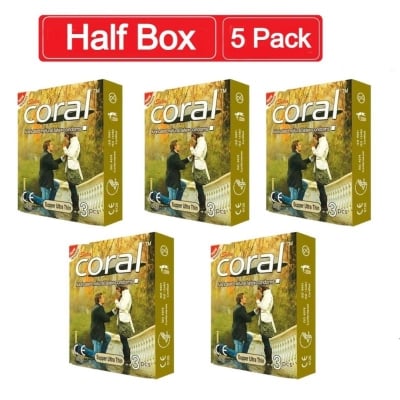 Picture of Coral Super Ultra Thin Lubricated Latex Condoms - Half Box: 3X5=15Pcs (Made In Malaysia)-Army Green