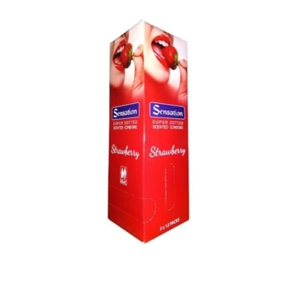 Picture of Sensation Condom - Strawberry Flavor Super Dotted - Full Box - 12 Pack X 3Pcs=36Pcs-Light Pink