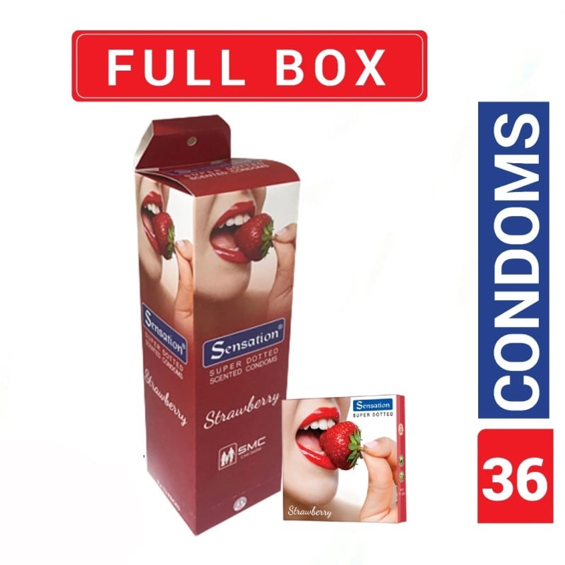 Picture of Sensation Condom - Strawberry Flavor Super Dotted - Full Box - 12 Pack X 3Pcs=36Pcs-Light Pink