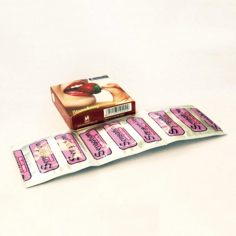 Picture of Sensation Condom - Strawberry Flavor Super Dotted - Full Box - 12 Pack X 3Pcs=36Pcs-Light Pink