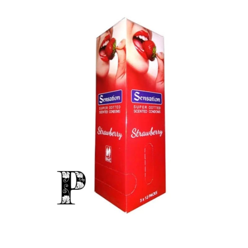 Picture of Sensation Condom - Strawberry Flavor Super Dotted - Full Box - 12 Pack X 3Pcs=36Pcs-Light Pink