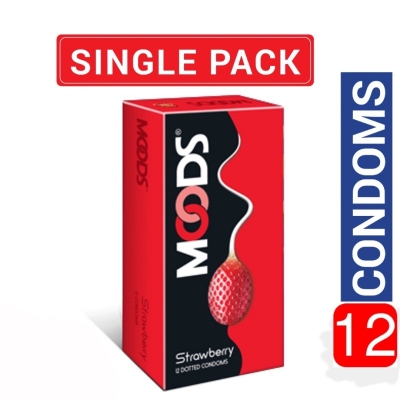Picture of Moods Strawberry Flavored Dotted Condom 12Pcs Pack (Made In India)-Pink