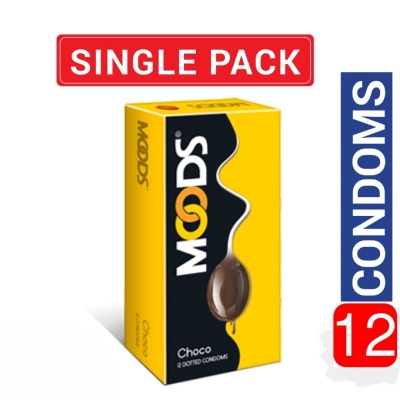 Picture of Moods Chocolate Flavored Dotted Condom 12Pcs Pack (Made In India)-Pink