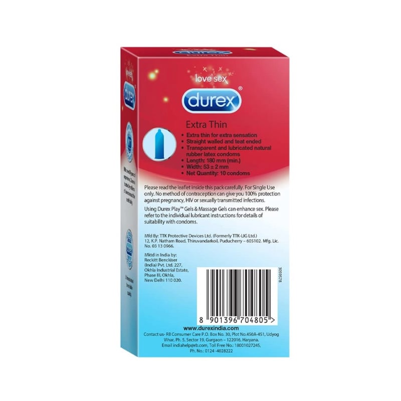 Picture of Durex Condom - Extra Thin Condoms For Men 10 Pcs Pack (Made In India)-Transparent