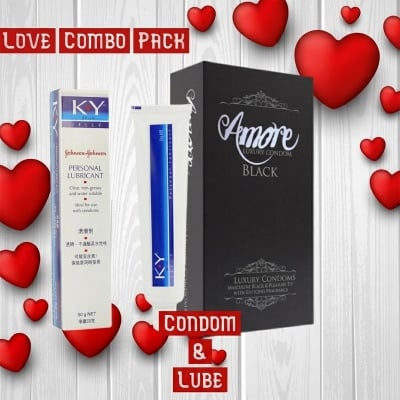 Picture of Valentine Special Love Combo Pack - Amore Black Condom Full Box & J&J Ky Personal Lubricant (18Pcs Condom+50G Lubricant)-Multicolor
