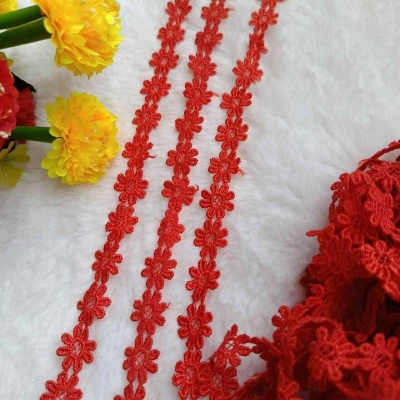 Picture of 5 Yards  New White Black Daisy Flower Lace Trim Embroidery Applique Polyester Trimming Sewing Crafts-Red