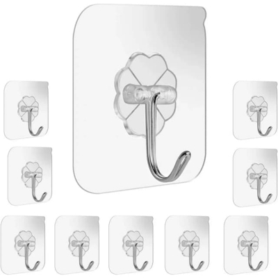 Picture of 10-Piece Transparent Waterproof Self-Adhesive Wall Hooks