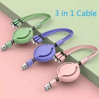 Picture of 3-in-1 Retractable Fast Charging Cable with Lightning, Micro USB & Type-C