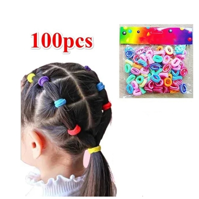 Picture of 100-Piece Colorful Elastic Hair Tie Set for Kids & Girls