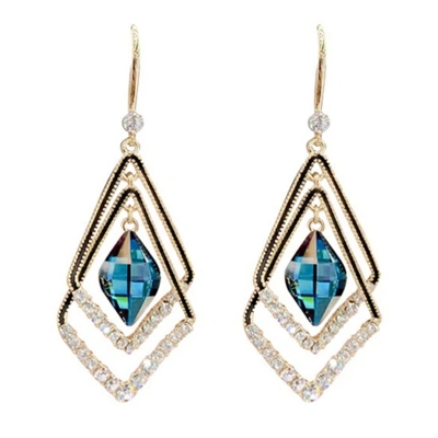 Picture of Korean Blue Geometric Long Drop Fashion Earrings