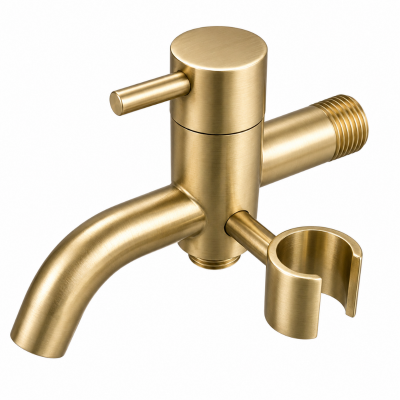 Picture of Mecan Single Lever Twin Bib Cock With Holder-Matte Golden