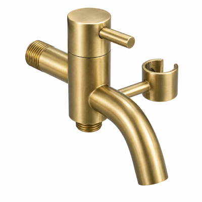 Picture of Mecan Single Lever Twin Bib Cock With Holder-Matte Golden