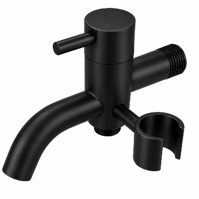 Picture of Mecan Single Lever Twin Bib Cock With Holder-Matte Black