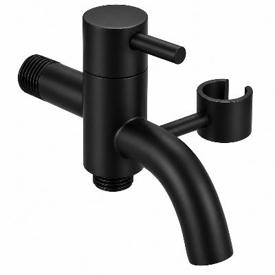 Picture of Mecan Single Lever Twin Bib Cock With Holder-Matte Black