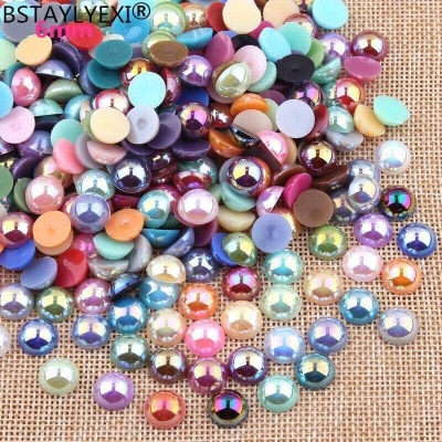 Picture of 144pcs 6mm Colorful Half Round Imitation Pearls Flatback Scrapbook Beads DIY For Garment/Phone Case/Nail Making