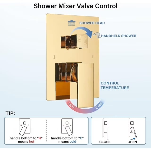 Picture of 1/2 inch 4 way conceal shower mixer -Golden