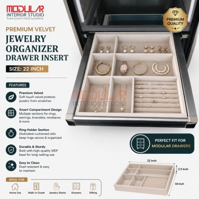 Picture of Premium Velvet Jewelry Organizer Drawer Insert | Watch & Necklace Storage Tray-Gray