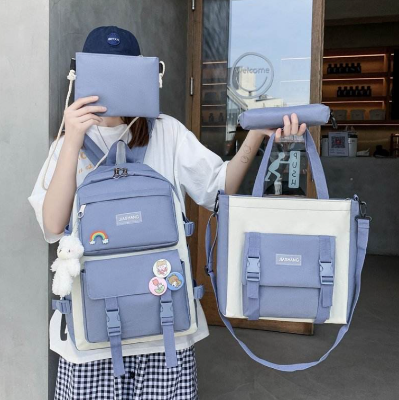 Picture of 4-in-1 Multi-Purpose School Backpack Set for Girls with Bear Keychain