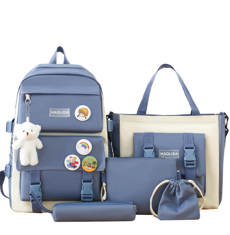 Picture of 4-in-1 Multi-Purpose School Backpack Set for Girls with Bear Keychain