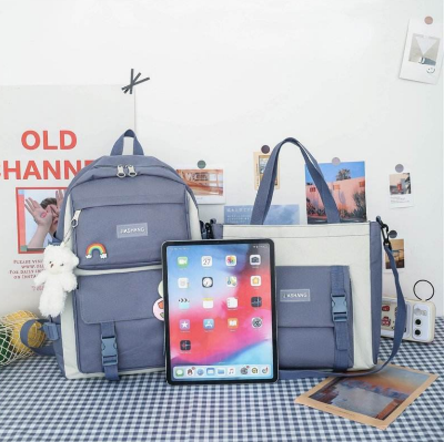 Picture of 4-in-1 Multi-Purpose School Backpack Set for Girls with Bear Keychain