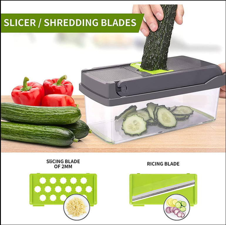 Picture of 14-in-1 Vegetable Chopper & Slicer Set – Multifunctional Cutter, Grater, Dicer & Food Container for Kitchen Use