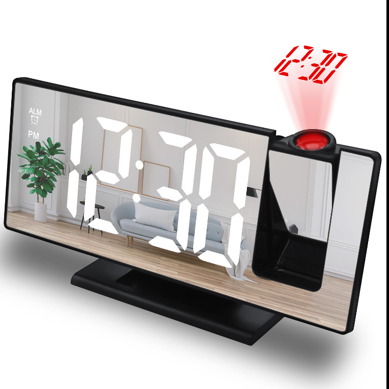 Picture of LED Digital Projection Alarm Clock – Ceiling Time Display, Dual Alarm, Snooze Function & Mirror Surface for Bedroom Use