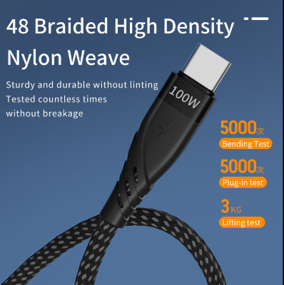 Picture of 2-in-1 USB A & USB C to Type-C Nylon Braided Fast Charging Cable – 100W/27W High-Speed Data & Power Cord for Mobile, Tablet & Laptop