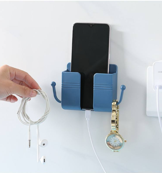 Picture of Wall-Mounted Universal Phone & Remote Holder – Multipurpose Plastic Storage Box with Hooks & Charging Slot
