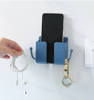 Picture of Wall-Mounted Universal Phone & Remote Holder – Multipurpose Plastic Storage Box with Hooks & Charging Slot