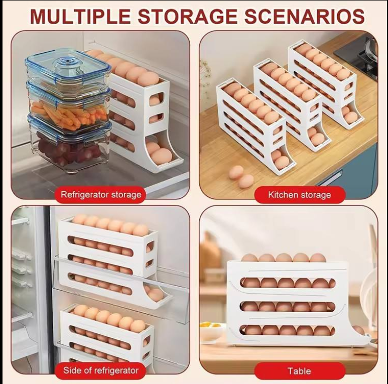 Picture of Automatic Rolling Egg Storage Rack – 4-Layer Egg Dispenser Organizer for Kitchen & Fridge