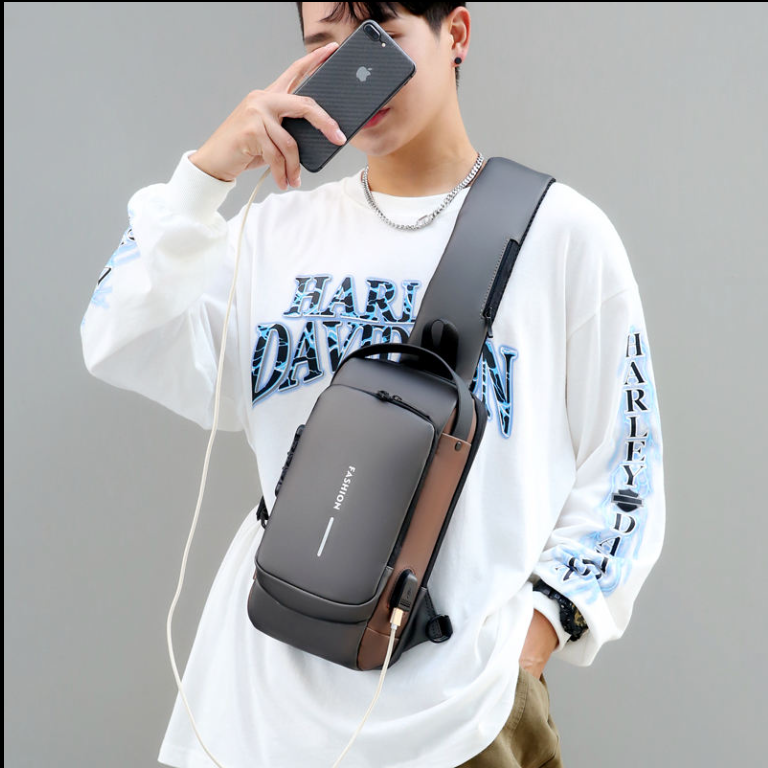 Picture of Men’s Waterproof Anti-Theft Chest Sling Bag – USB Charging Crossbody Shoulder Bag for Travel, Work & Daily Use