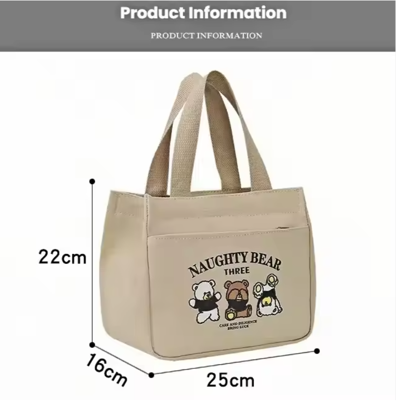 Picture of High Quality Reusable Portable Canvas Bento Bag Women's Style Zipper Closure for Travel Shopping Student Office Lunch Box
