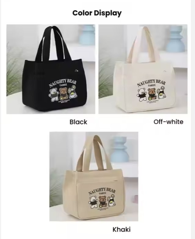 Picture of High Quality Reusable Portable Canvas Bento Bag Women's Style Zipper Closure for Travel Shopping Student Office Lunch Box
