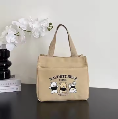 Picture of High Quality Reusable Portable Canvas Bento Bag Women's Style Zipper Closure for Travel Shopping Student Office Lunch Box