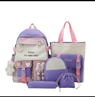Picture of New Korean Canvas Backpack Women's Large Capacity Five Piece Set Student Backpack College Student Backpack