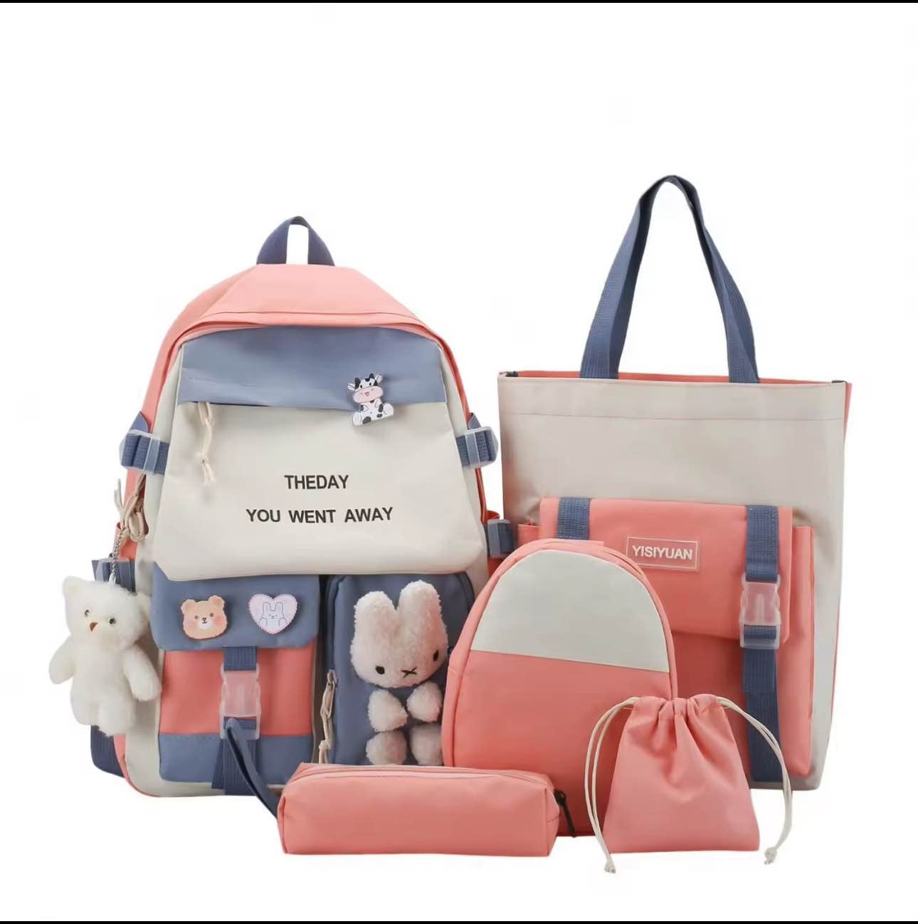 Picture of New Korean Canvas Backpack Women's Large Capacity Five Piece Set Student Backpack College Student Backpack