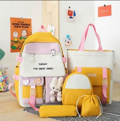 Picture of New Korean Canvas Backpack Women's Large Capacity Five Piece Set Student Backpack College Student Backpack