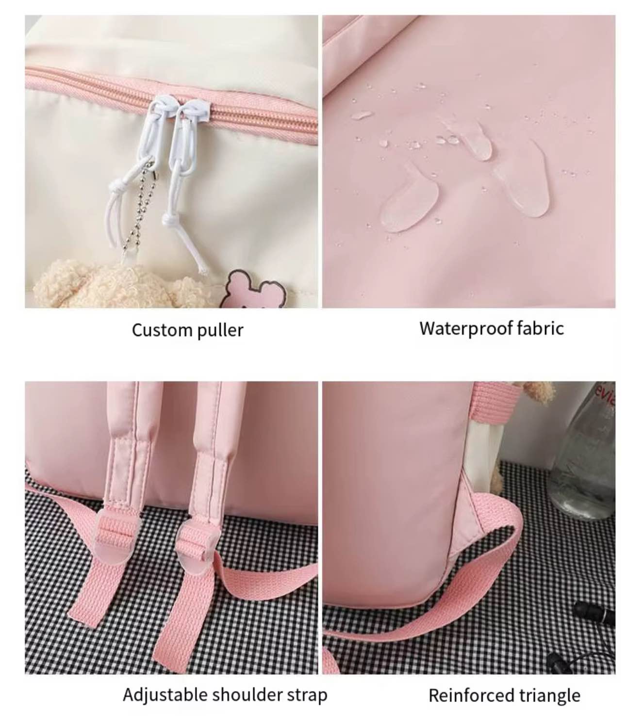 Picture of Japanese students Style Girl Backpack – Large Capacity Schoolbag for High School & College Students with Bear Keychain & Cartoon Pins