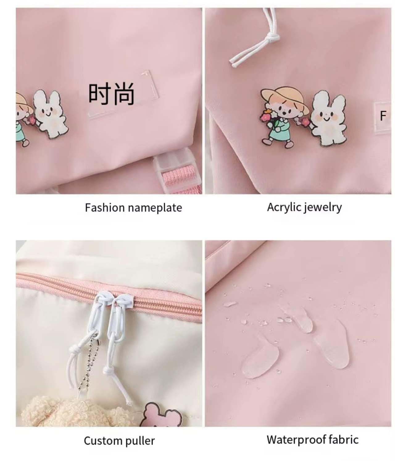 Picture of Japanese students Style Girl Backpack – Large Capacity Schoolbag for High School & College Students with Bear Keychain & Cartoon Pins