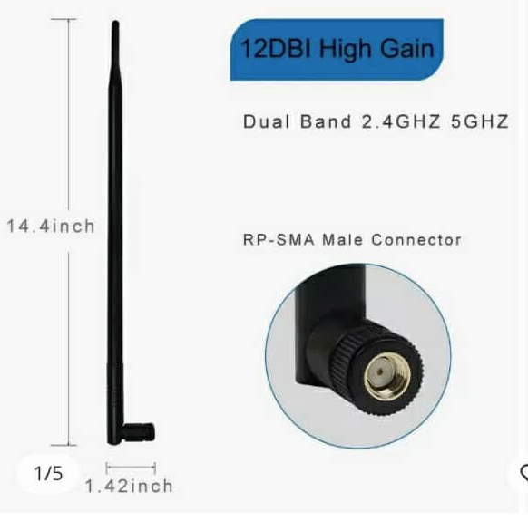 Picture of 12dBi RP-SMA Dual Band 2.4GHz 5GHz High Gain WiFi Router Wireless Antenna Omnidirectional
