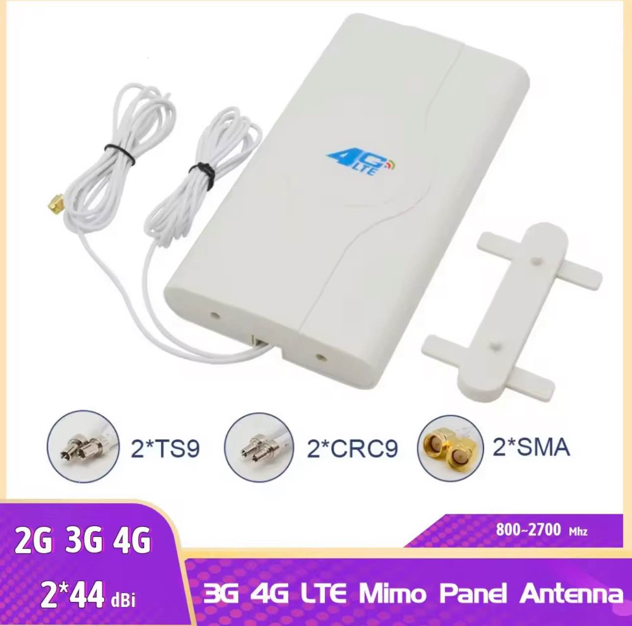 Picture of Indoor LTE Panel Antenna 2*44dbi 800-2700mhz 3g 4g 2* SMA/2* CRC9/2* TS9 Male Connector Booster Mimo Antenna+3/5M Cable