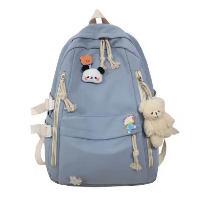 Picture of New Korean Style Cute Girls Backpack – High Quality Schoolbag for High School & College Students with Bear Keychain & Cartoon Pins