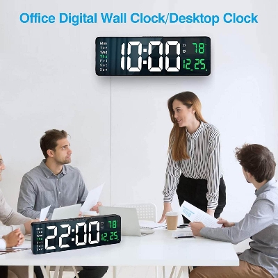 Picture of 16 inh Large LED Digital Wall Clock Remote Control Temp Date Week Display Memory Table Wall-mounted Dual Electronic Alarms Clocks